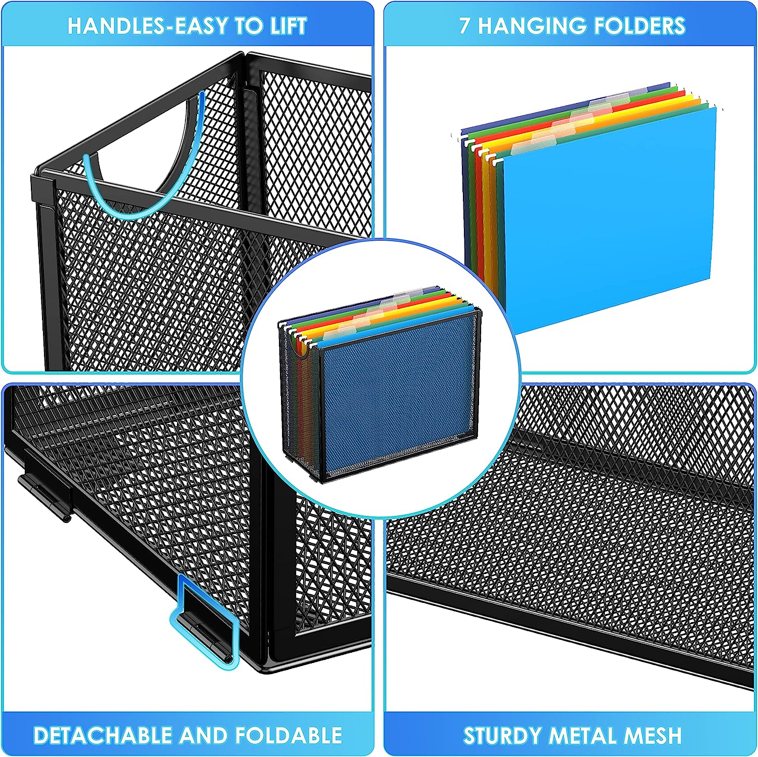 Sinboun Hanging File Organizer Letter-Size File Holder Filing Box Includes 5 Hanging Folders - Metal Mesh Magazine Book Letter Storage Cabinets File Cart for Office Home School, No Assembly Required - Image 4